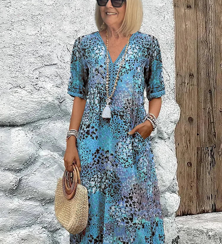 Sommerfeld | Leichtes Midikleid mit V-Ausschnitt
