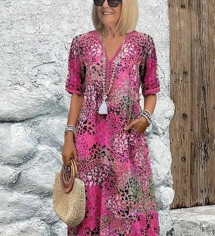 Sommerfeld | Leichtes Midikleid mit V-Ausschnitt
