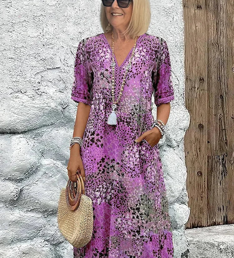Sommerfeld | Leichtes Midikleid mit V-Ausschnitt