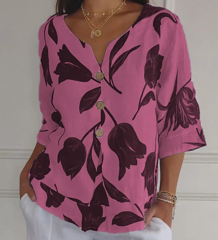 Lara | Blumen V-Ausschnitt Bluse