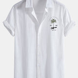Kalifornien Palmen Print Leinenoptik Baumwolle Button-Up Hemd & Shorts
