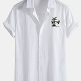 Hawaii Palmen Print Leinenoptik Baumwolle Button-Up Hemd & Shorts