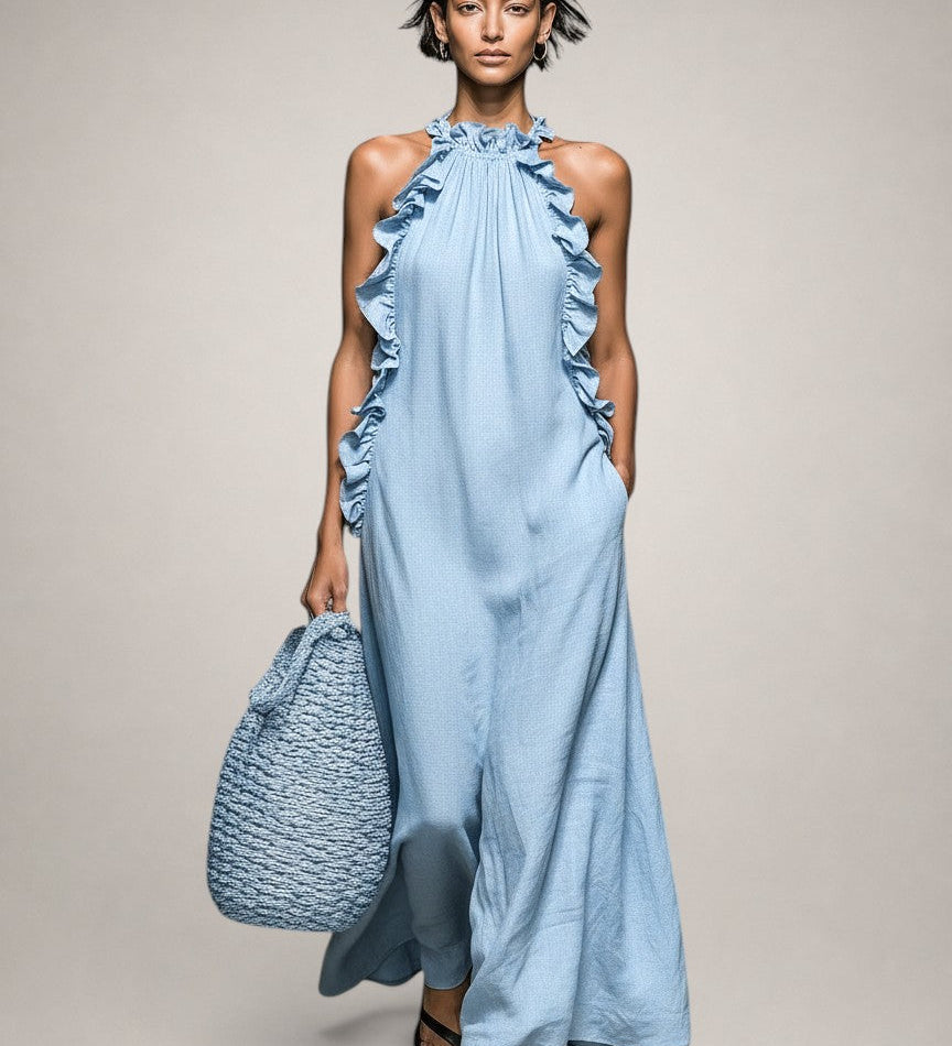 Helene | Ärmelloses Leinen-Maxikleid mit Rüschen
