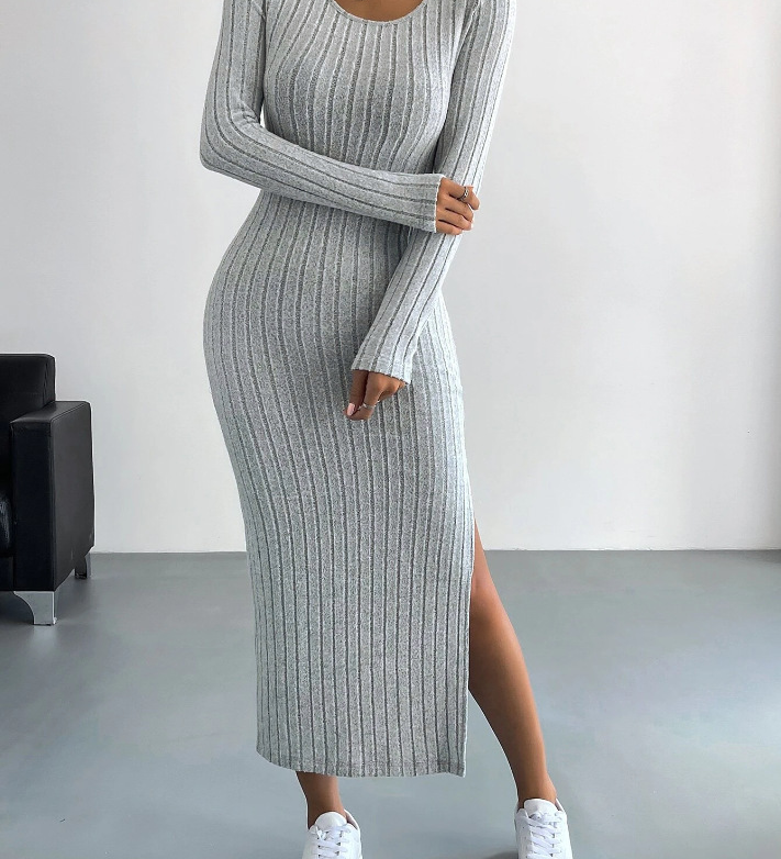 Luxe™ - Geripptes Langärmeliges Bodycon-Kleid aus Strick