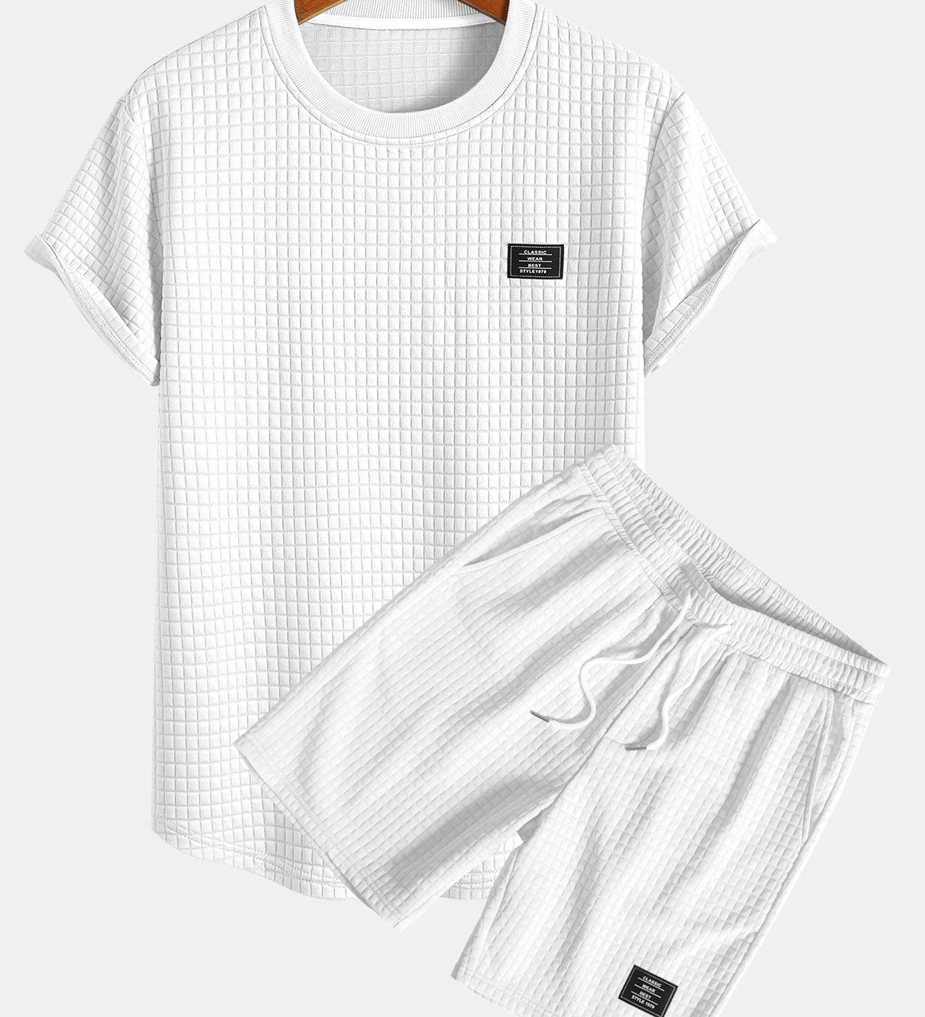 Kurzärmeliges Waffel-T-Shirt mit abgerundetem Saum & Shorts