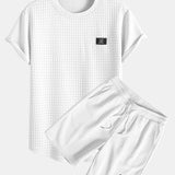 Kurzärmeliges Waffel-T-Shirt mit abgerundetem Saum & Shorts