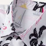 Palm Tree Flamingo Print Button Up Shirt & Swim Shorts