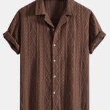 Geometrisches Jacquard Eyelet Cuban Hemd & Shorts aus Leinen-Baumwoll-Mischung