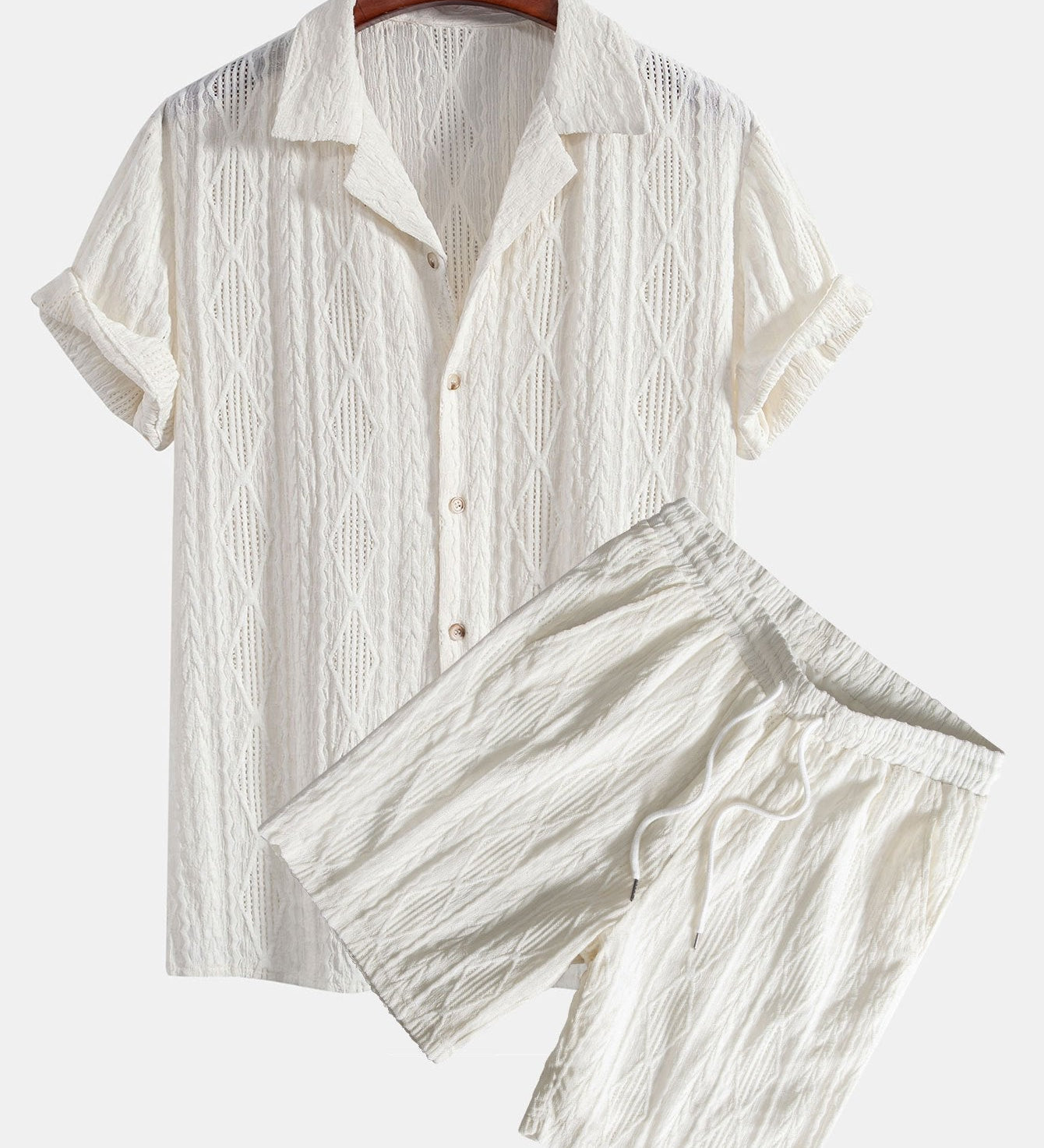 Geometrisches Jacquard-Kubanisches Hemd mit Ösen & strukturierte Shorts mit Futter