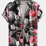 Flamingo-Blumenmuster Hemd mit Knopfleiste und Shorts zum Schwimmen