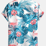 Flamingo Tropischer Print Hemden mit Knöpfen & kurze Schwimmshorts