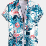 Flamingo Tropischer Print Hemden mit Knöpfen & kurze Schwimmshorts
