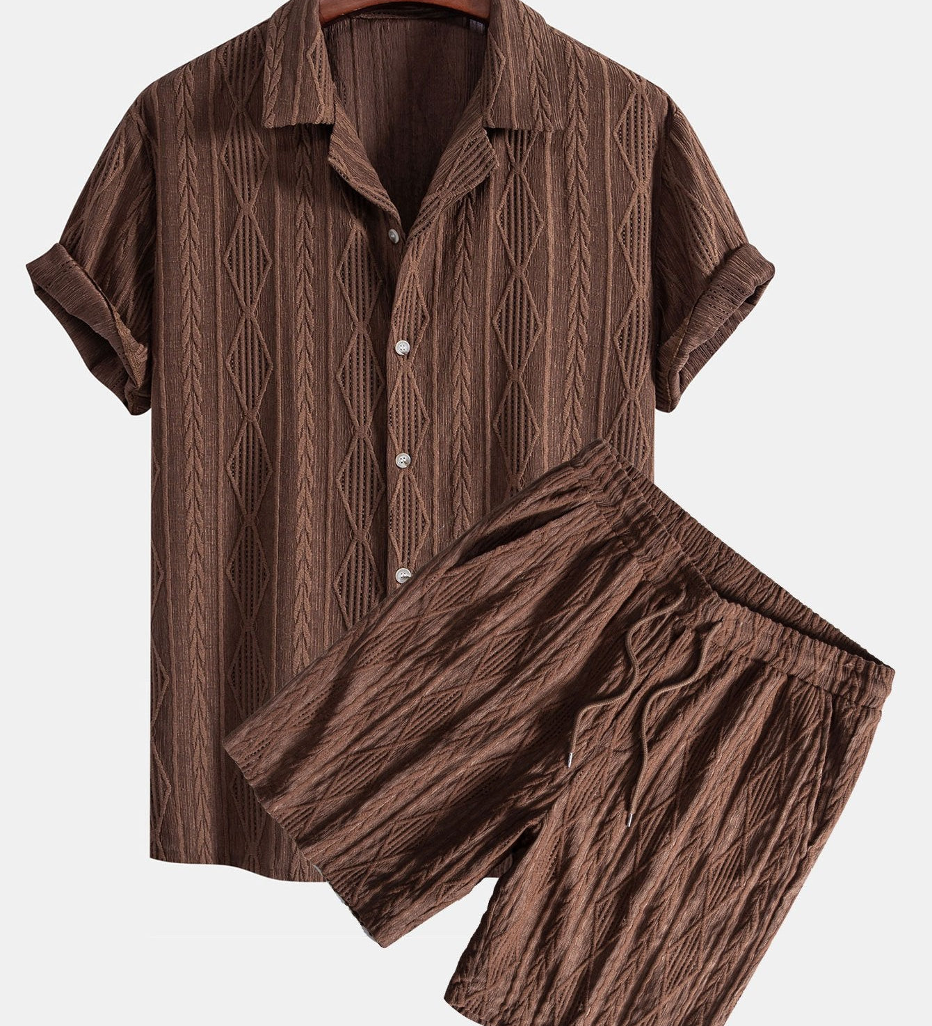 Geometrisches Jacquard-Kubanisches Hemd mit Ösen & strukturierte Shorts mit Futter