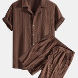 Geometrisches Jacquard-Kubanisches Hemd mit Ösen & strukturierte Shorts mit Futter