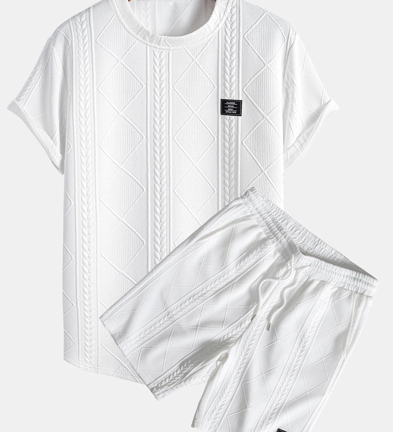 Kurzärmeliges geometrisches Jacquard-T-Shirt mit abgerundetem Saum & Shorts
