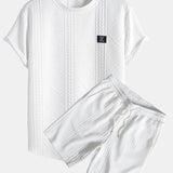 Kurzärmeliges geometrisches Jacquard-T-Shirt mit abgerundetem Saum & Shorts