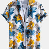 Tintenblaues Blumenmuster Hemd mit Knöpfen & Badeshorts