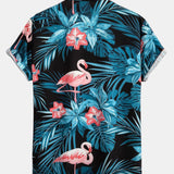 Flamingo Tropischer Print Hemden mit Knöpfen & kurze Schwimmshorts