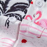 Palm Tree Flamingo Print Button Up Shirt & Swim Shorts