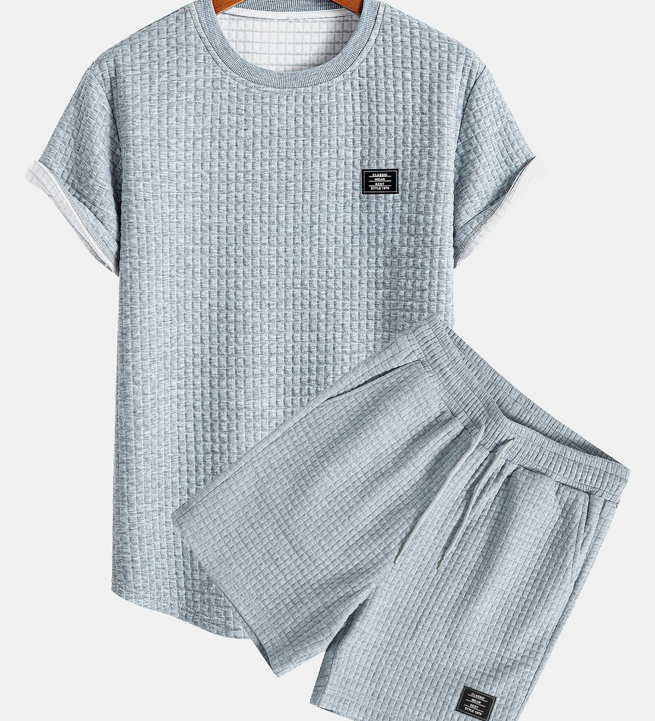 Kurzärmeliges Waffel-T-Shirt mit abgerundetem Saum & Shorts