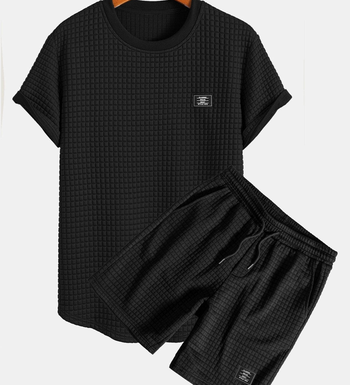 Kurzärmeliges Waffel-T-Shirt mit abgerundetem Saum & Shorts