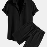 Muscle Fit geripptes Hemd mit Knopfleiste & Shorts