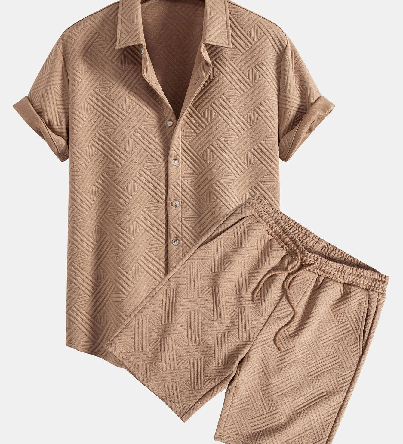 Textur Jacquard Hemd & Shorts mit Knopfleiste