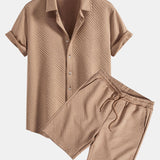 Textur Jacquard Hemd & Shorts mit Knopfleiste