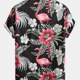 Flamingo-Blumenmuster Hemd mit Knopfleiste und Shorts zum Schwimmen