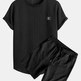Kurzärmeliges geometrisches Jacquard-T-Shirt mit abgerundetem Saum & Shorts
