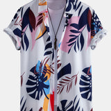 Leaf Farbe Block Print Button Up Shirt & Swim Short
