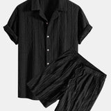 Geometrisches Jacquard-Kubanisches Hemd mit Ösen & strukturierte Shorts mit Futter