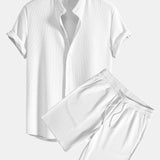 Muscle Fit Geripptes Stehkragen Hemd & Shorts