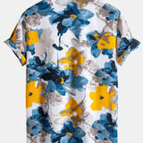Tintenblaues Blumenmuster Hemd mit Knöpfen & Badeshorts