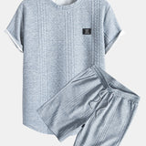 Kurzärmeliges geometrisches Jacquard-T-Shirt mit abgerundetem Saum & Shorts