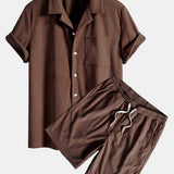 Kurzärmeliges Corduroy Kubanisches Hemd & Shorts