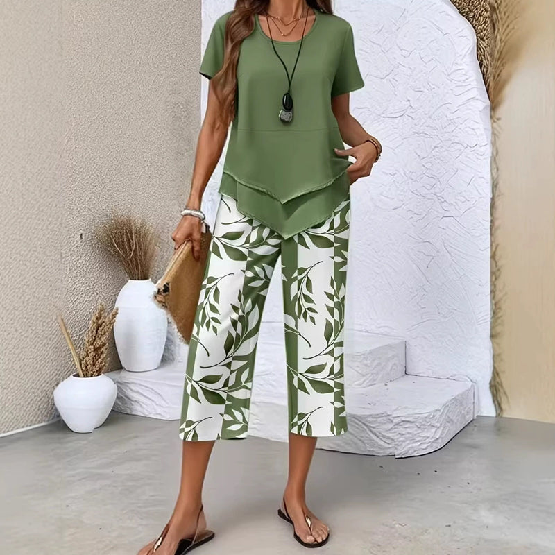 Sommerfeld | Zweiteiliges Set mit asymmetrischem Oberteil und Print-Hose
