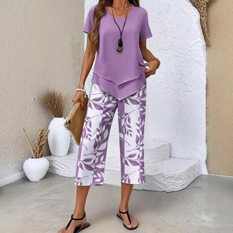 Sommerfeld | Zweiteiliges Set mit asymmetrischem Oberteil und Print-Hose